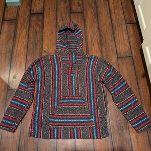 Earthbound Trading Co. Mexican Baja Hoodie Hippie Surf Poncho Sweater M